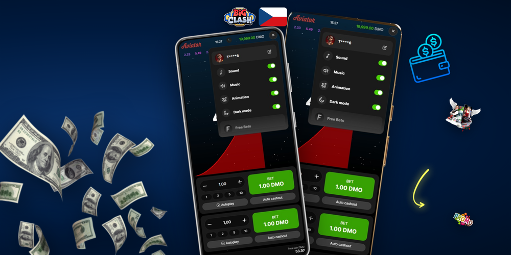 Herní rozhraní Aviator v Bigclash Casino s rostoucím grafem a panelem sázek