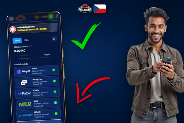 Smartphone s krypto peněženkou a QR kódem pro vložení peněz v Bigclash Casino