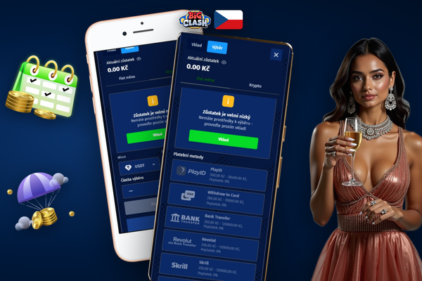 Mobilní rozhraní Bigclash Casino se zvýrazněným tlačítkem pro výběr peněz
