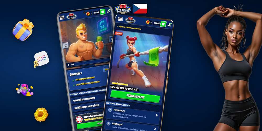 Rozhraní Bigclash Casino s polem pro zadání promo kódu a uvítacím bonusem